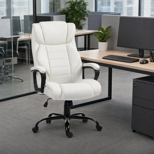 Massage Office Chair, High Back Executive, 6-Point Vibration, Adjustable Height, White Massage Chairs White at Gallery Canada