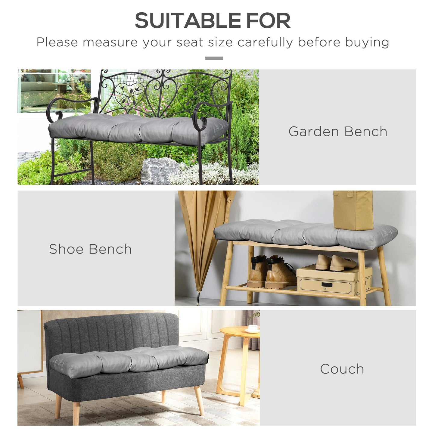 Patio Bench Replacement Cushions, 2 Seater, 43" x 19" x 3", Gray Patio Chair Cushions at Gallery Canada