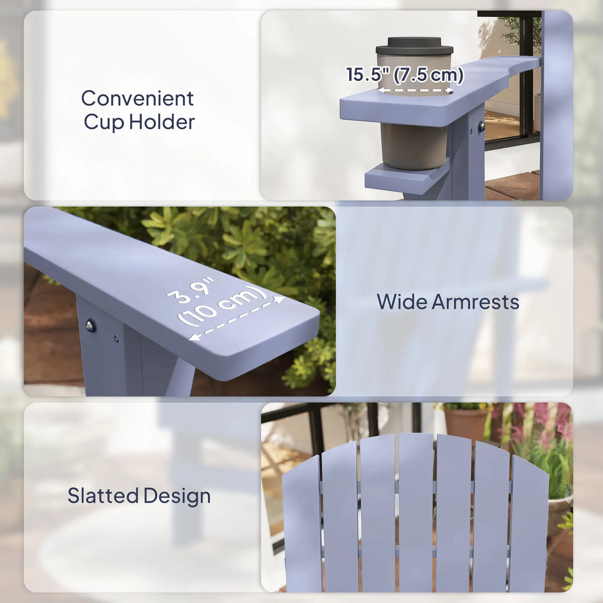 Classic Adirondack Chair With Cup Holder, Grey