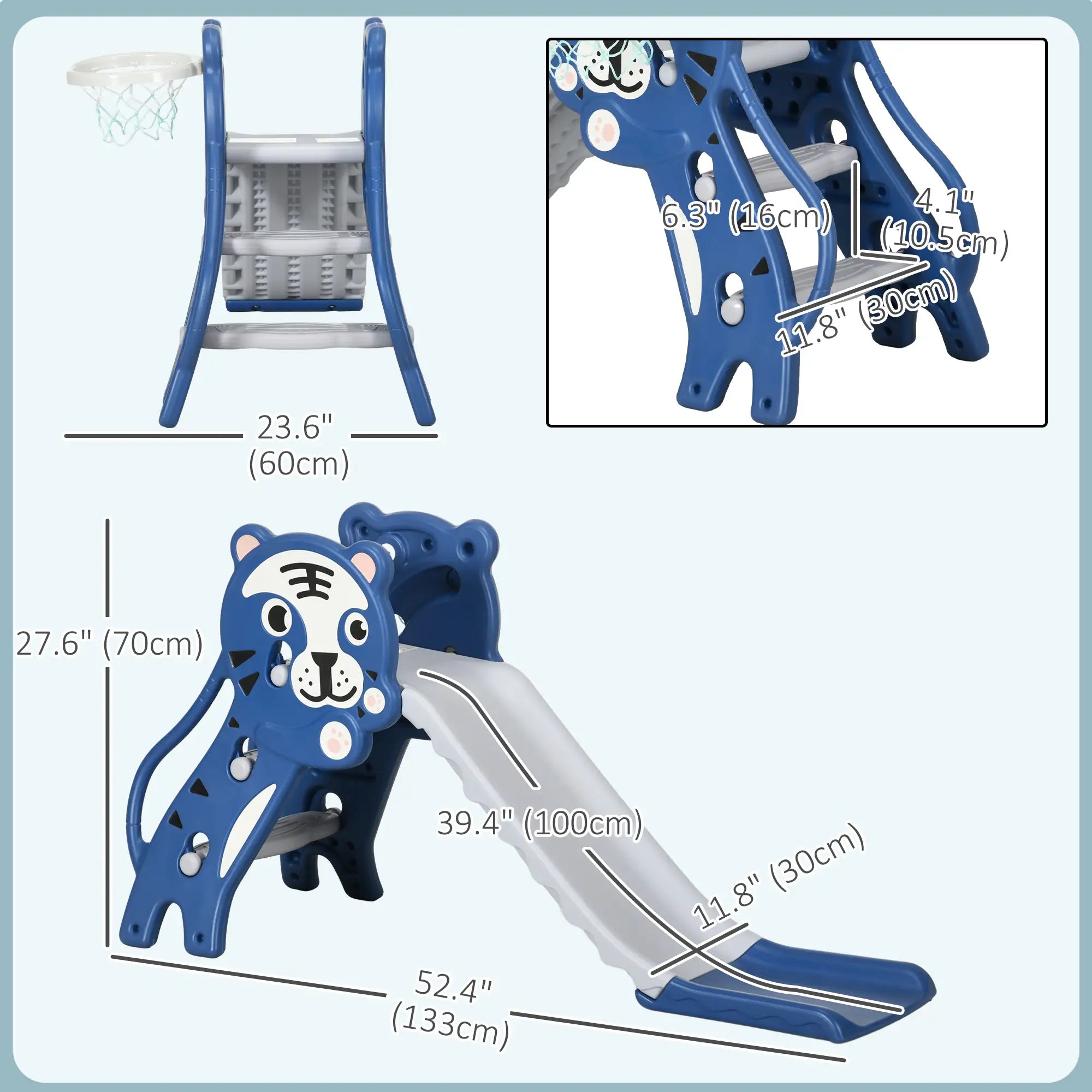 3 in 1 Toddler Slide, Basketball Hoop, Climber, 18-36 Months, Blue Gym Sets & Swings at Gallery Canada