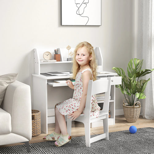 Kids Desk and Chair Set, Study Table for 5-8 Year Old, White