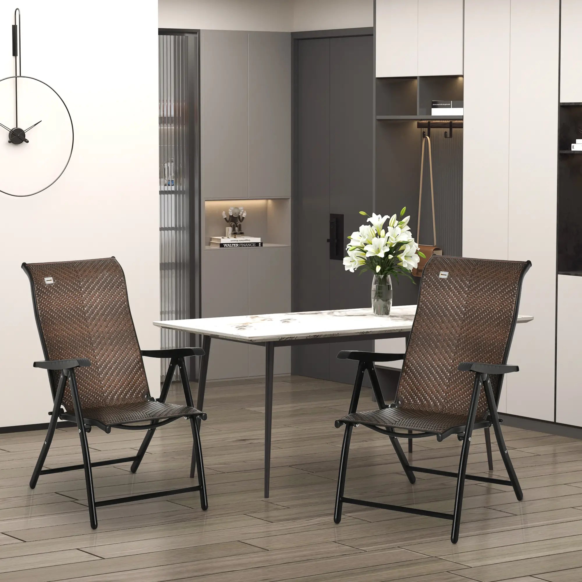 Rattan Reclining Folding Chair Set Of 2, Outdoor Wicker, Brown Foldable Chairs at Gallery Canada