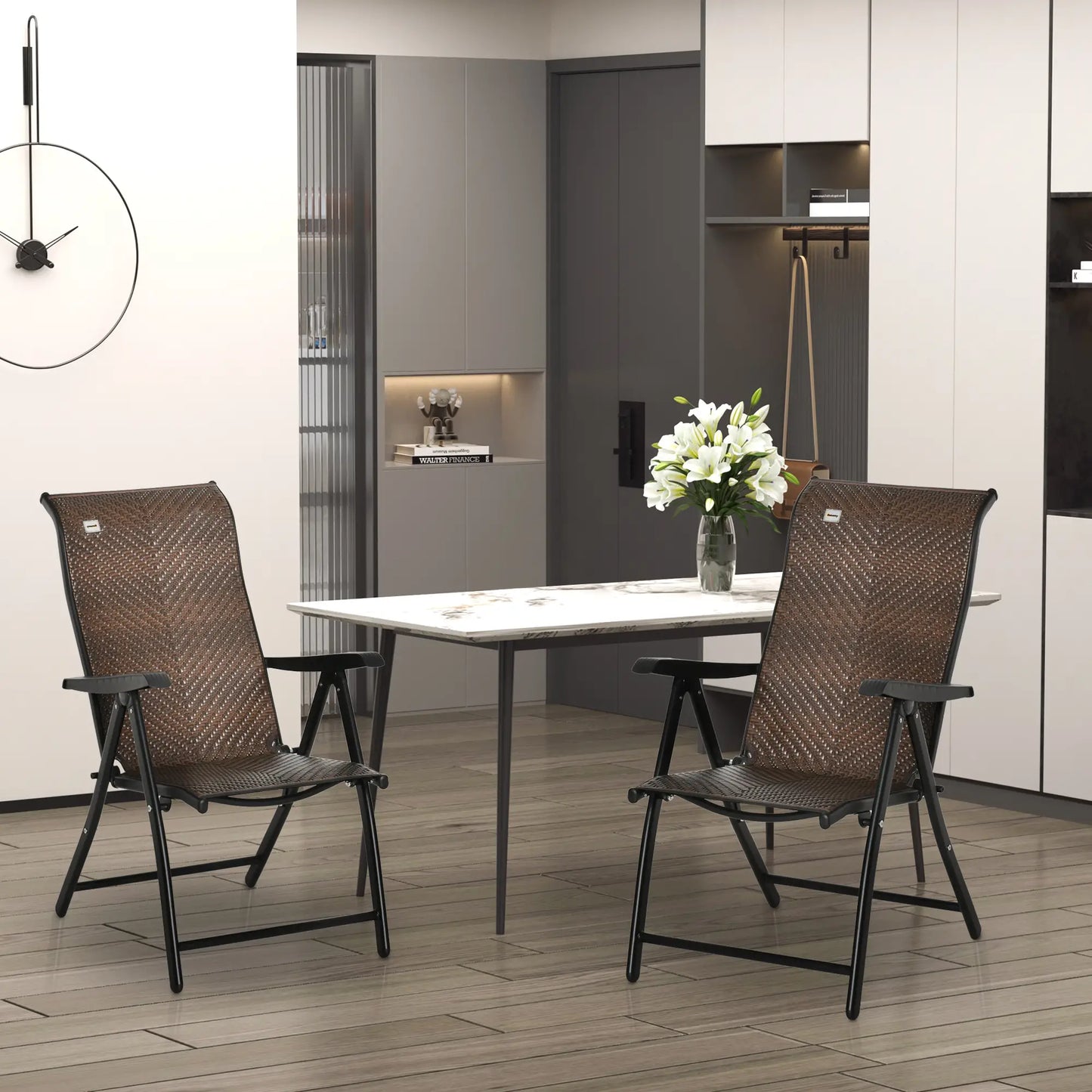 Rattan Reclining Folding Chair Set Of 2, Outdoor Wicker, Brown Foldable Chairs at Gallery Canada