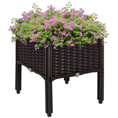 Raised Garden Bed, PP Flower Bed, Vegetable Herb Grow Box, Brown