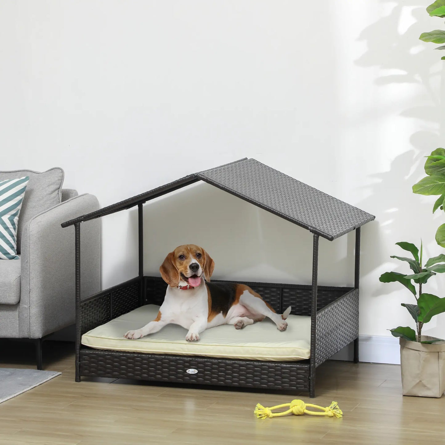 Outdoor Wicker Dog House, Soft Cushion Washable Cover, Medium Large, Cream White Houses, Kennels & Pens at Gallery Canada