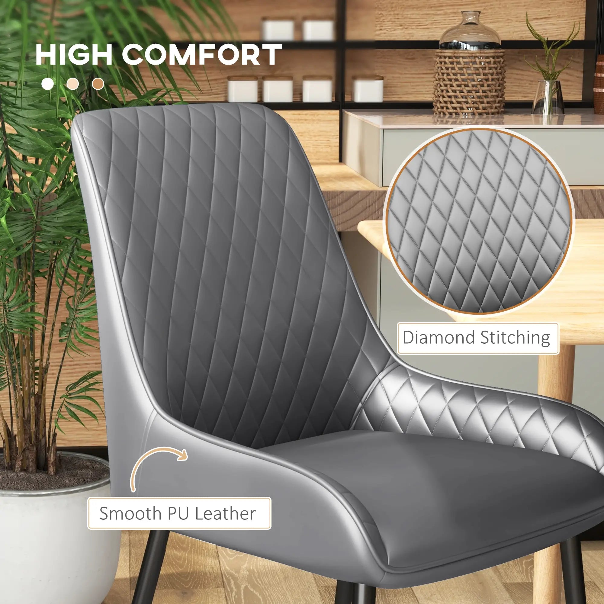 Modern Dining Chairs Set of 4, PU Leather, Metal Legs, Grey Bar Stools at Gallery Canada