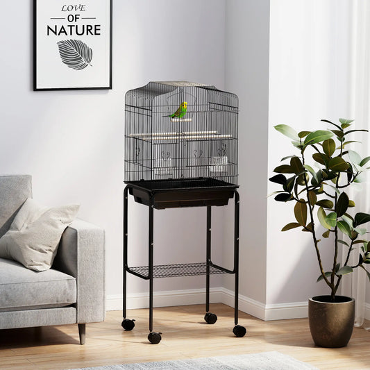 49" Rolling Bird Cage, Cockatoo House, Play Top, Storage Shelf, Wheels, Black Bird Cages Black at Gallery Canada