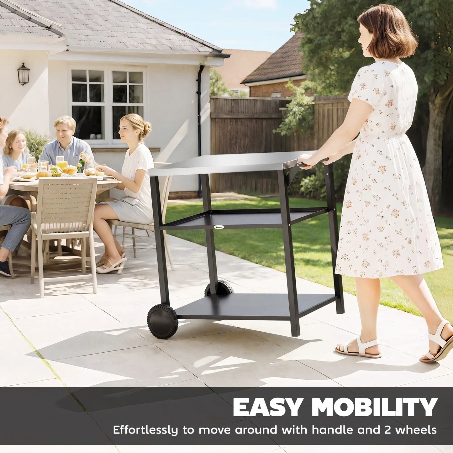 Outdoor Grill Cart, Stainless Steel Tabletop, 3-Tier BBQ Stand, Black Outdoor Grill Carts at Gallery Canada