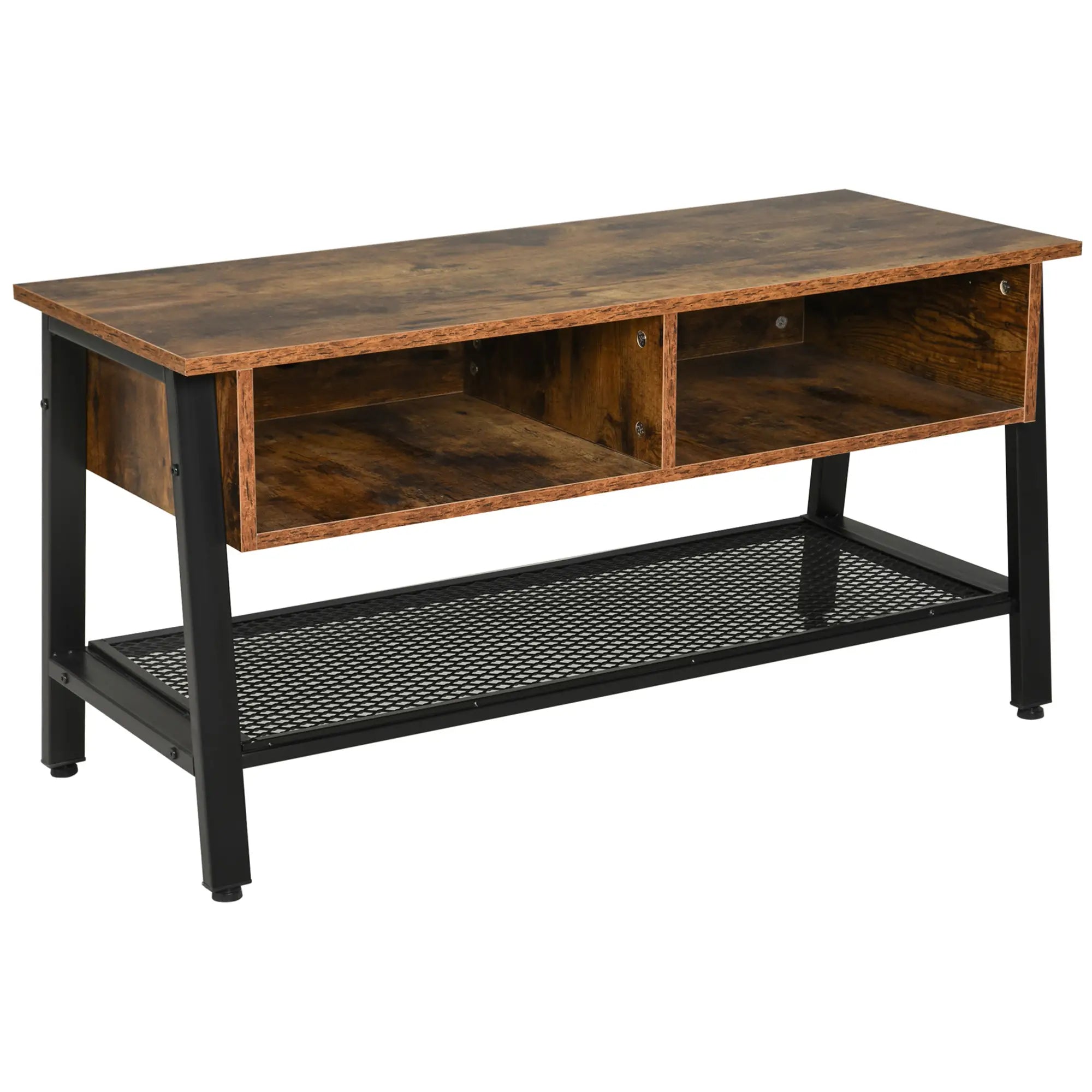 Industrial TV Stand, Console for 45'' Flat Screen, Rustic Brown TV Stands Antique Wood Color, Black at Gallery Canada