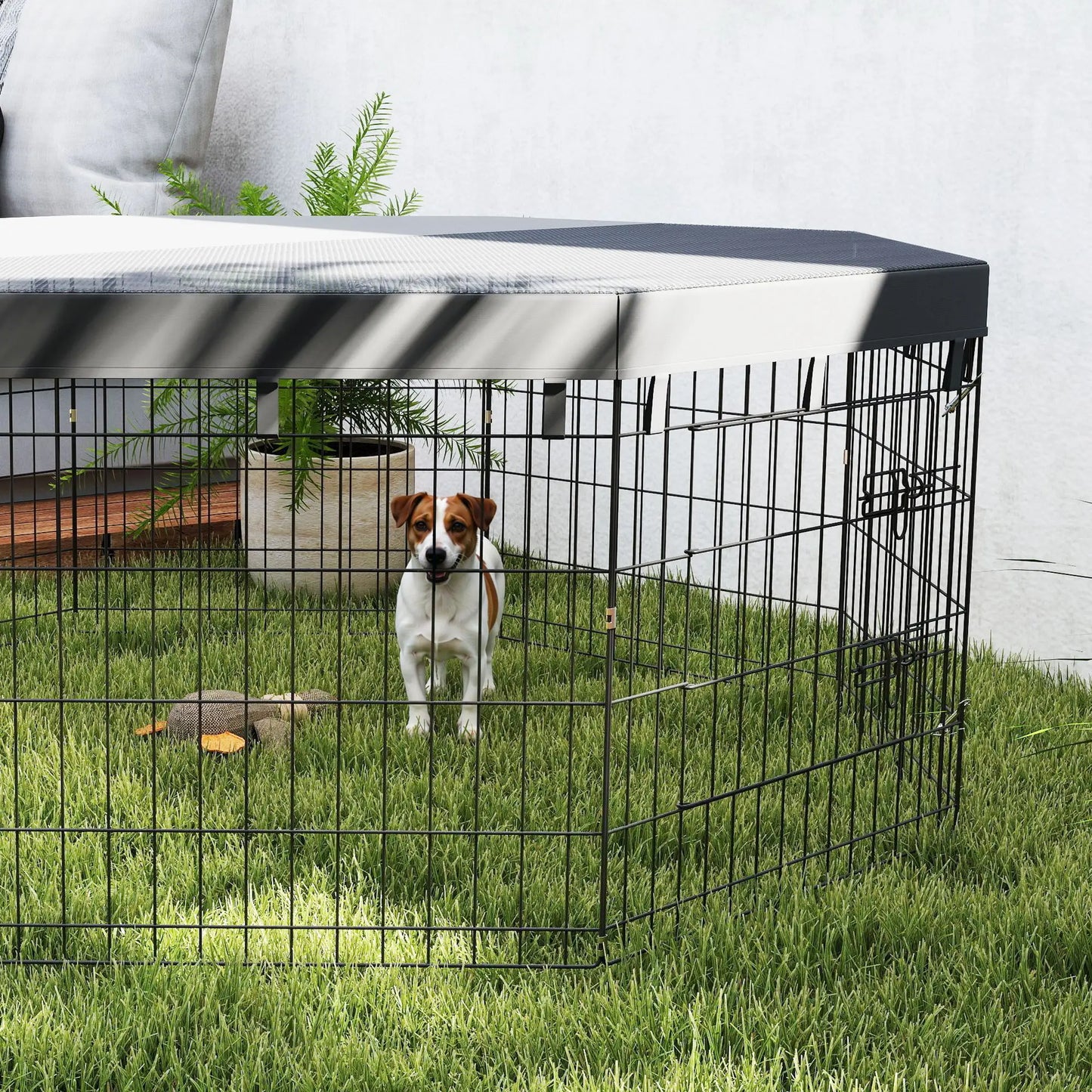 8 Panels Foldable Dog Playpen With Top Cover, 24" High Dog PlayPens at Gallery Canada