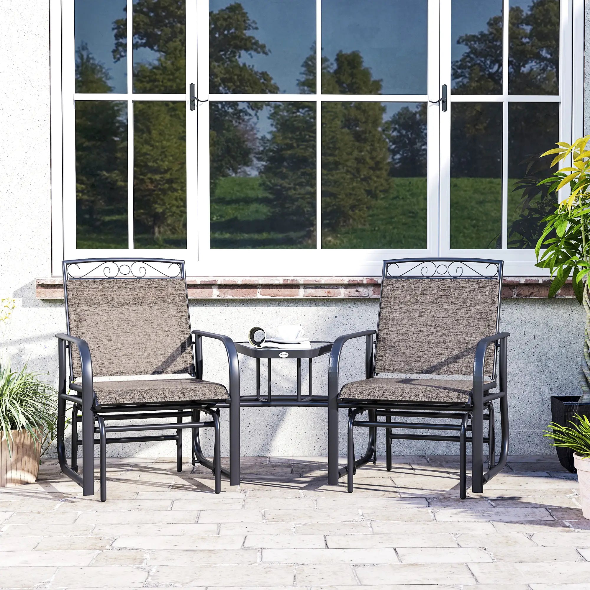 Outdoor Glider Bench With Coffee Table, Patio 2-Seat Rocking Chair, Brown Outdoor Gliders at Gallery Canada