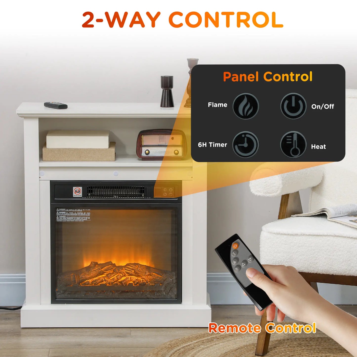 27" Freestanding Electric Fireplace, 1400W Heater with Timer, White Electric Fireplaces at Gallery Canada