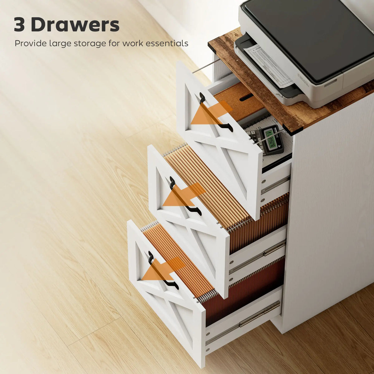 3 Drawer File Cabinet, Vertical Farmhouse, Fits Letter/A4, White Office Cabinets & Cupboards at Gallery Canada
