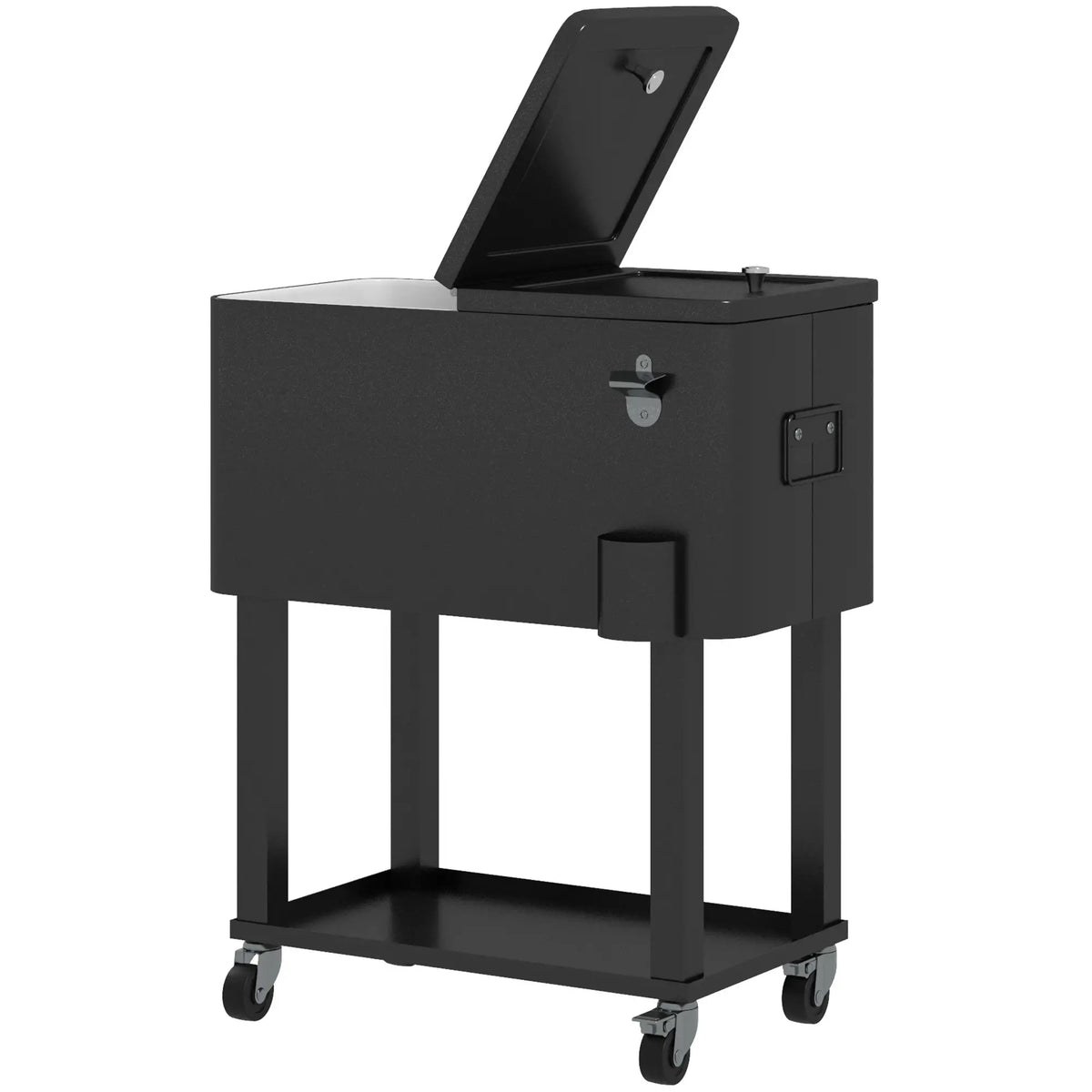60 Quart Rolling Outdoor Cooler, Portable Cart with Wheels, Storage Shelf, Black Cooler Boxes Black at Gallery Canada