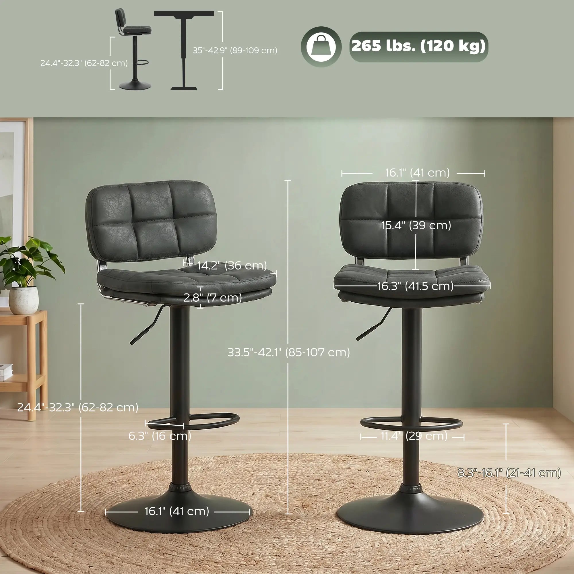 Bar Stools Set of 2, Swivel, Adjustable Height, PU Leather, PU Leather Bar Stools at Gallery Canada