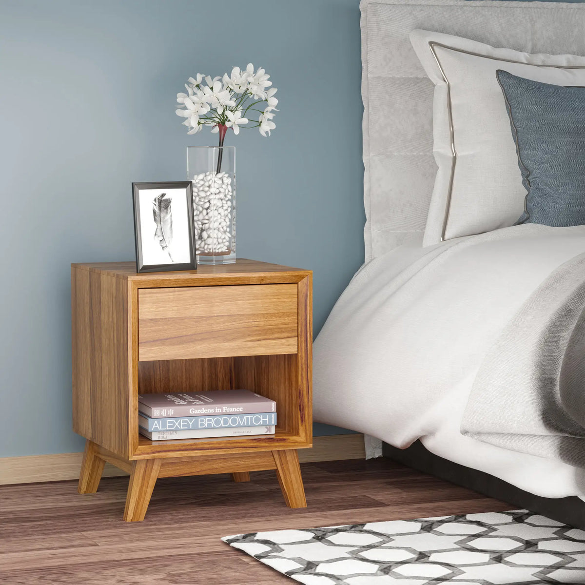 Walnut Brown Nightstand With Drawer & Shelf, Bedroom Side Table, Brown Bedside Tables at Gallery Canada