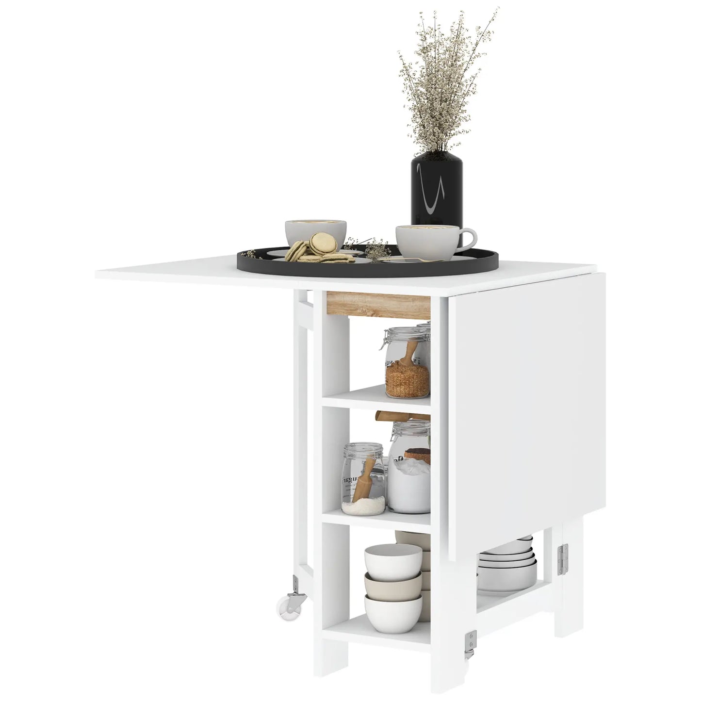 Folding Dining Table with Storage, Drop Leaf Kitchen Table for Small Spaces, White Bar Tables & Dining Tables White at Gallery Canada