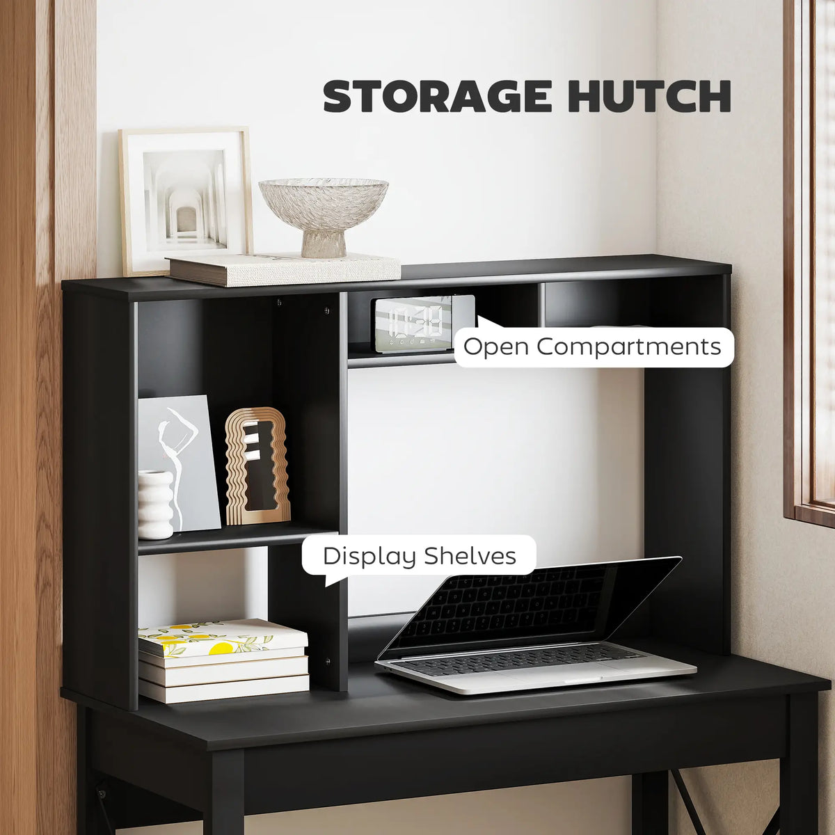 Computer Desk with Hutch, Home Office Table with Storage Shelves, Black Computer Desks at Gallery Canada