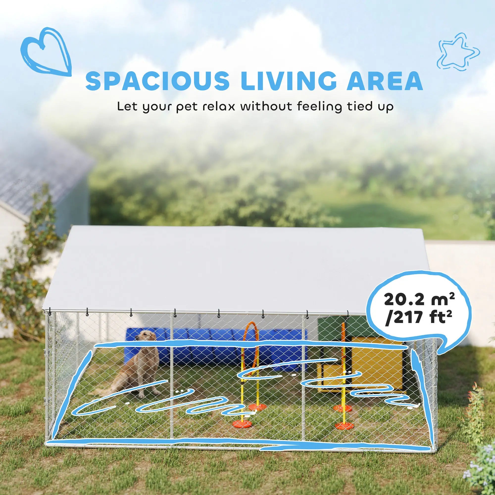 14.8' x 14.8' x 7.1' Dog Kennel, Outdoor, Waterproof Cover, Silver Dog Kennels at Gallery Canada