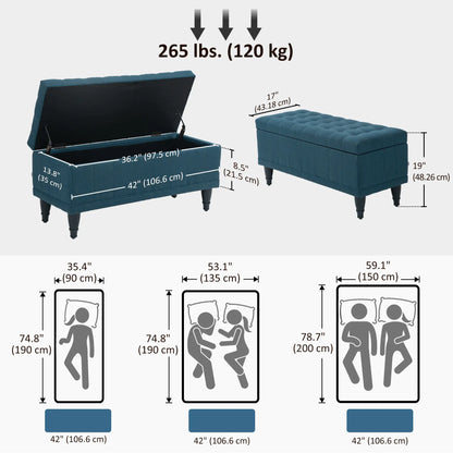 Linen Storage Ottoman, Button Tufted Bench for Bedroom, Blue Storage Ottomans & Benches at Gallery Canada