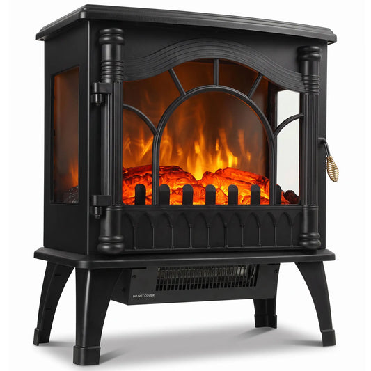 Electric Fireplace 1000W/2000W Freestanding Heater With Thermostat, 3D Flame Effect, Black Electric Fireplaces Black at Gallery Canada