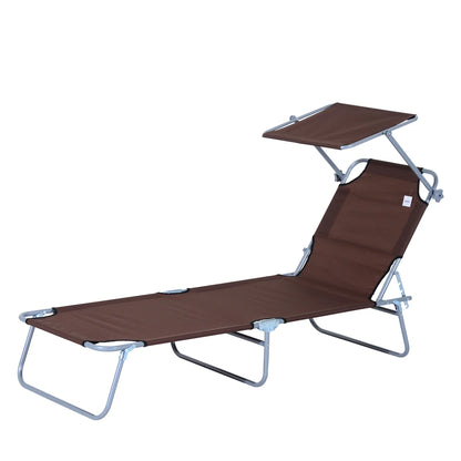Adjustable Folding Chaise Lounge, Outdoor Tanning Chair with Sun Shade, Brown Lounger Chairs at Gallery Canada