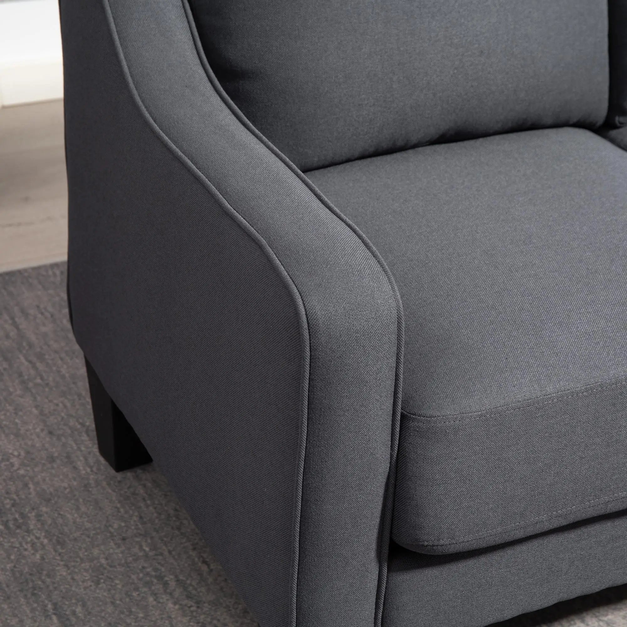 Modern Loveseat Sofa, Pocket Spring, Linen Upholstered, Charcoal Grey 2-Seater Sofas at Gallery Canada