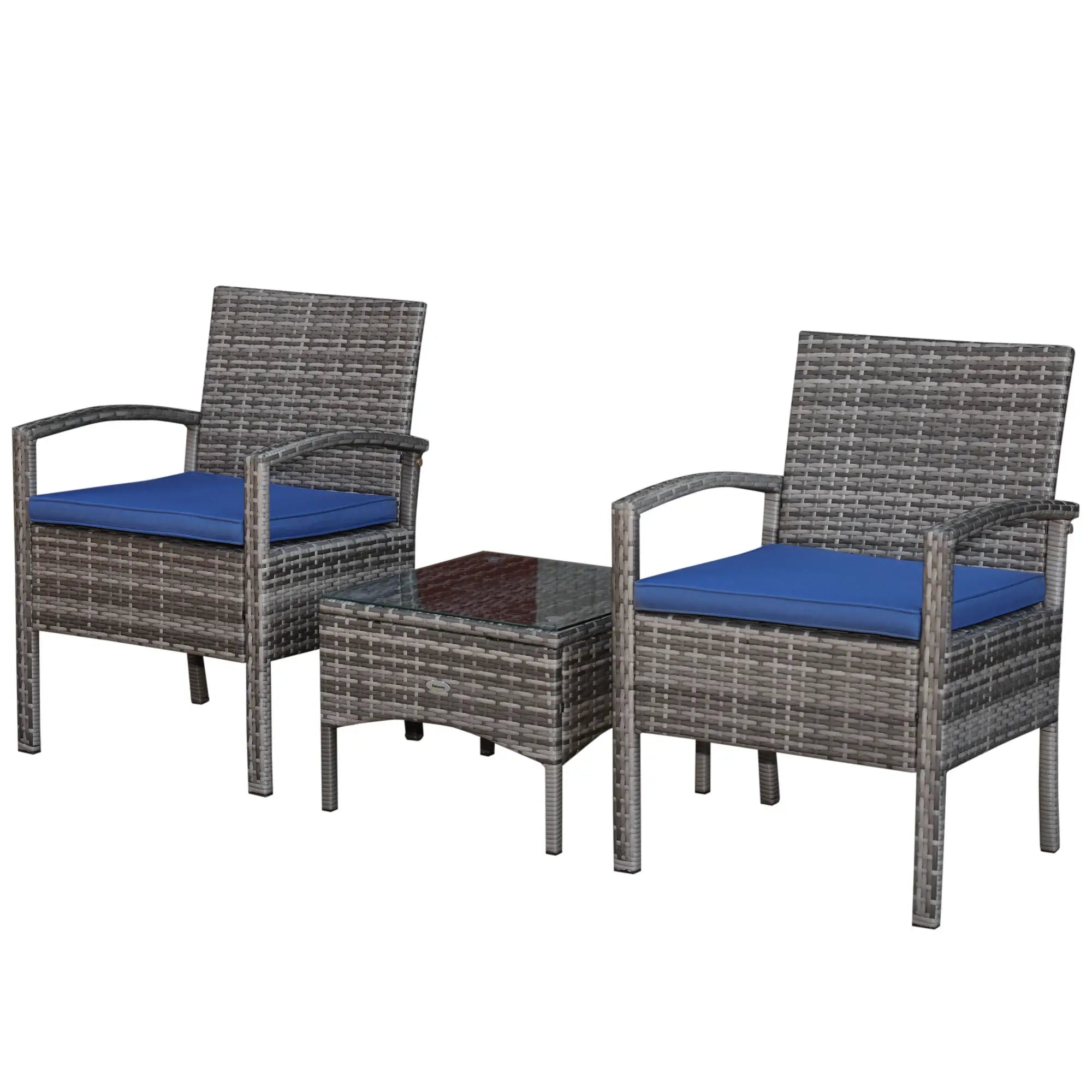 3-Piece Wicker Patio Set, Rattan Bistro with Coffee Table, Cushions, Blue Bistro Sets at Gallery Canada