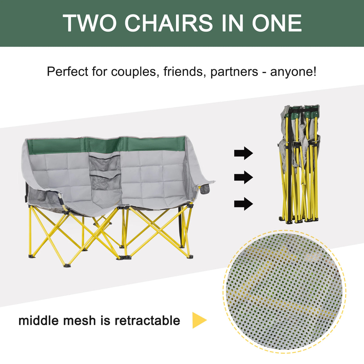 62" W Double Camping Chair Folding Loveseat With Storage, Cup Holder, Green Picnic Tables & Camping Chairs at Gallery Canada