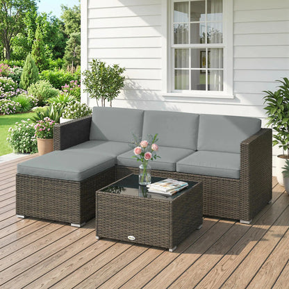 3-Piece Patio Furniture Set With Cushions, Outdoor Rattan Sofa With Glass Table