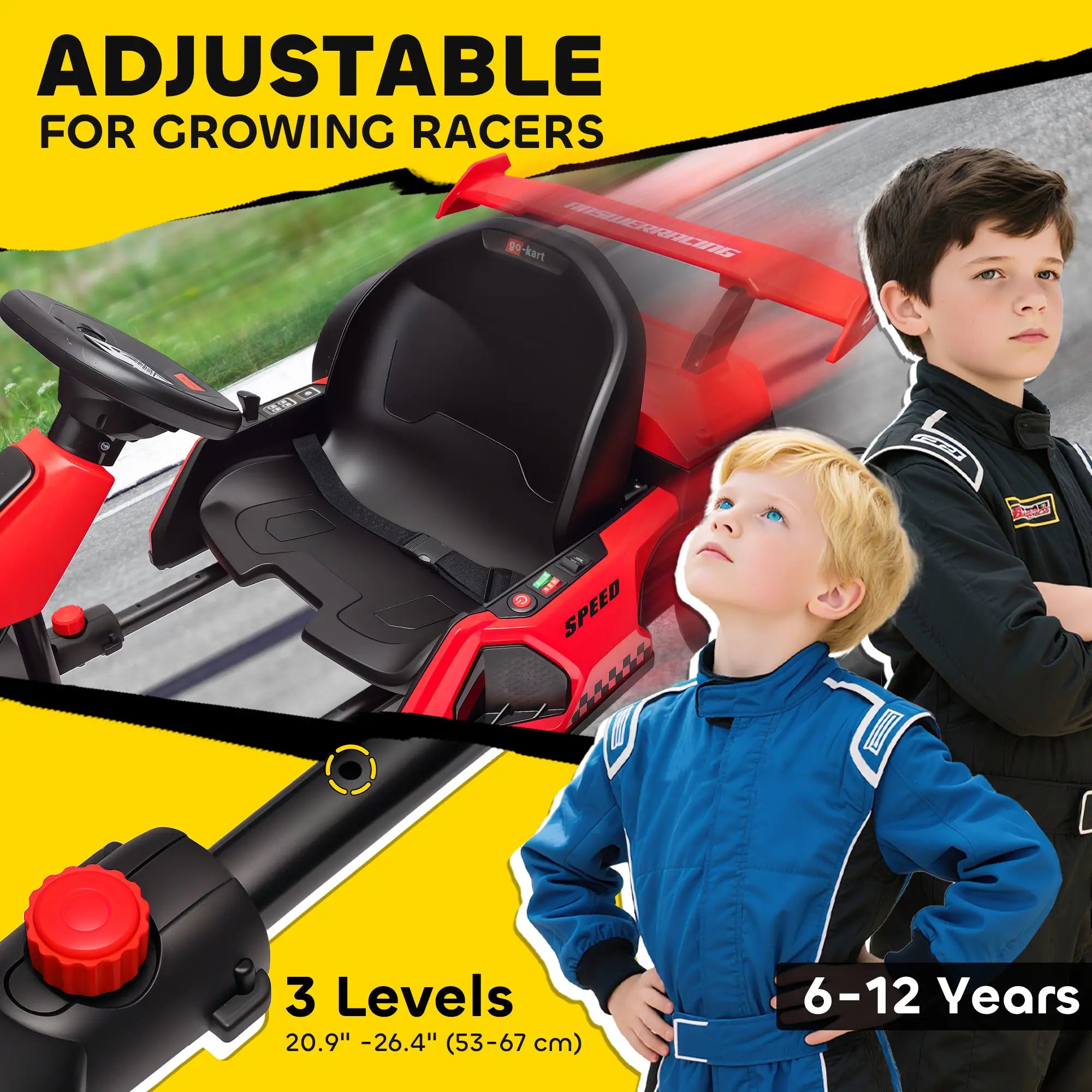 24V Electric Go Kart, Battery Powered, Adjustable Seat, Red Pedal Go Karts for Kids at Gallery Canada