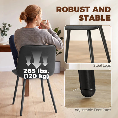 Faux Leather Dining Chairs Set of 4, Black Metal Legs, Black