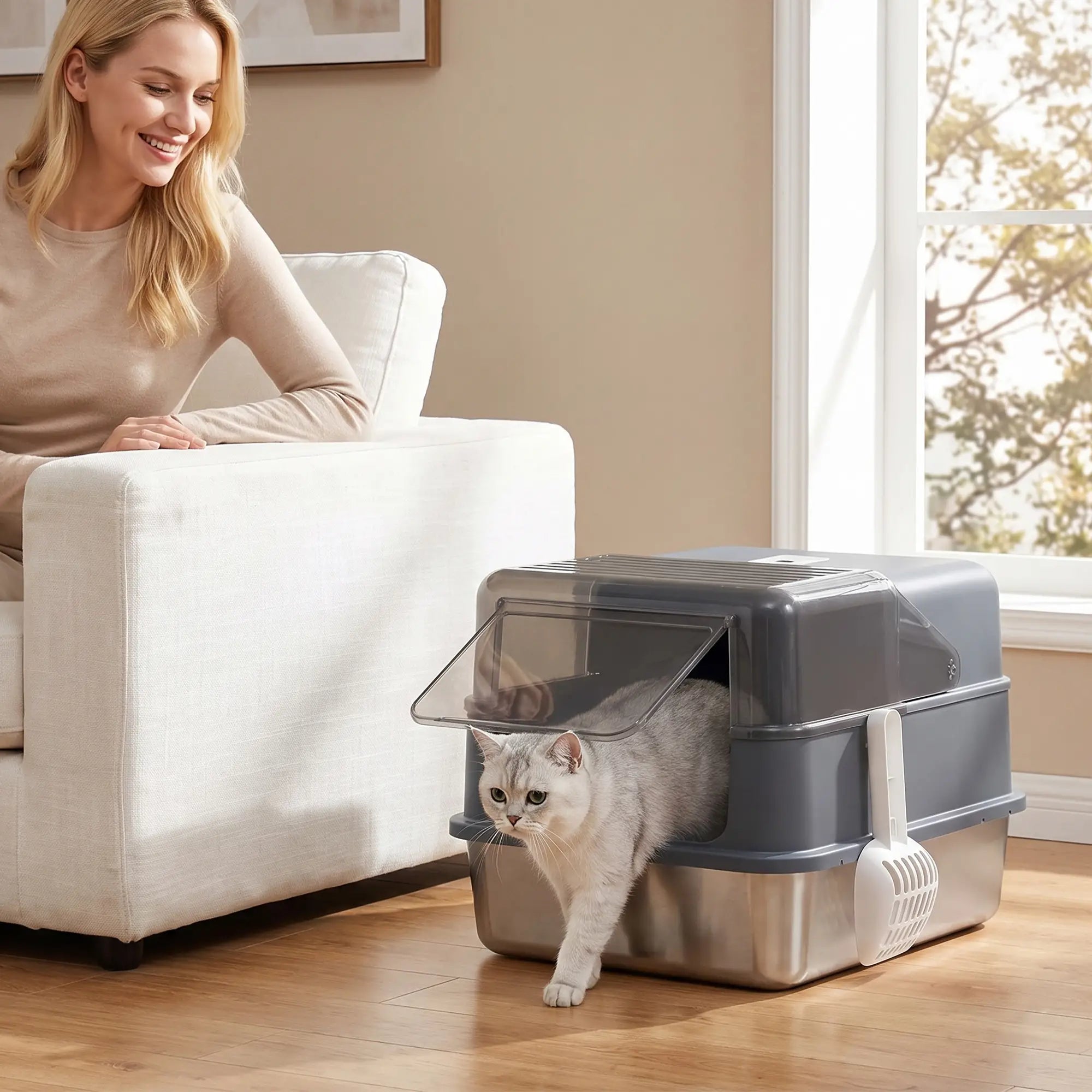 Stainless Steel Cat Litter Box With Lid, Scoop, Deodorization Bags Cat Litter Box Enclosures at Gallery Canada