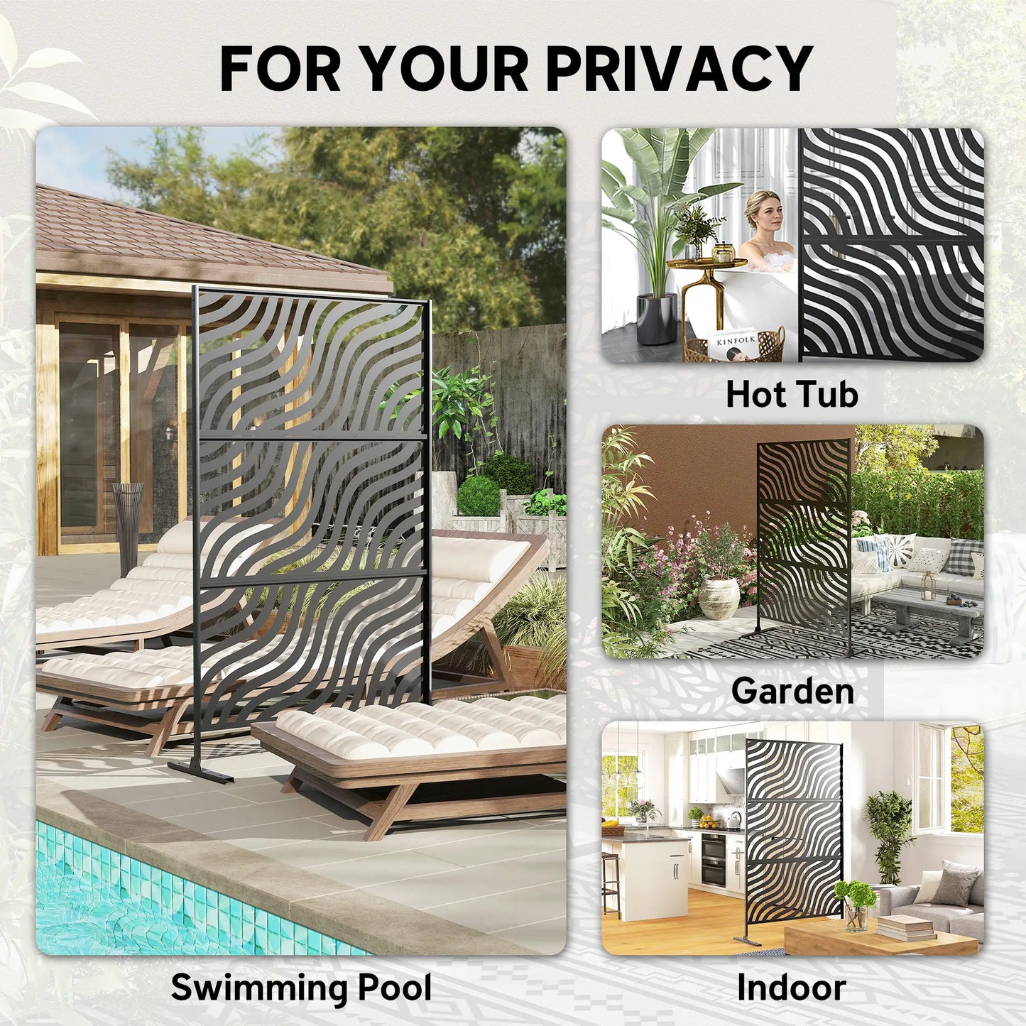 78" X 48" Metal Outdoor Privacy Screen, Freestanding Divider, Black Side Awnings at Gallery Canada