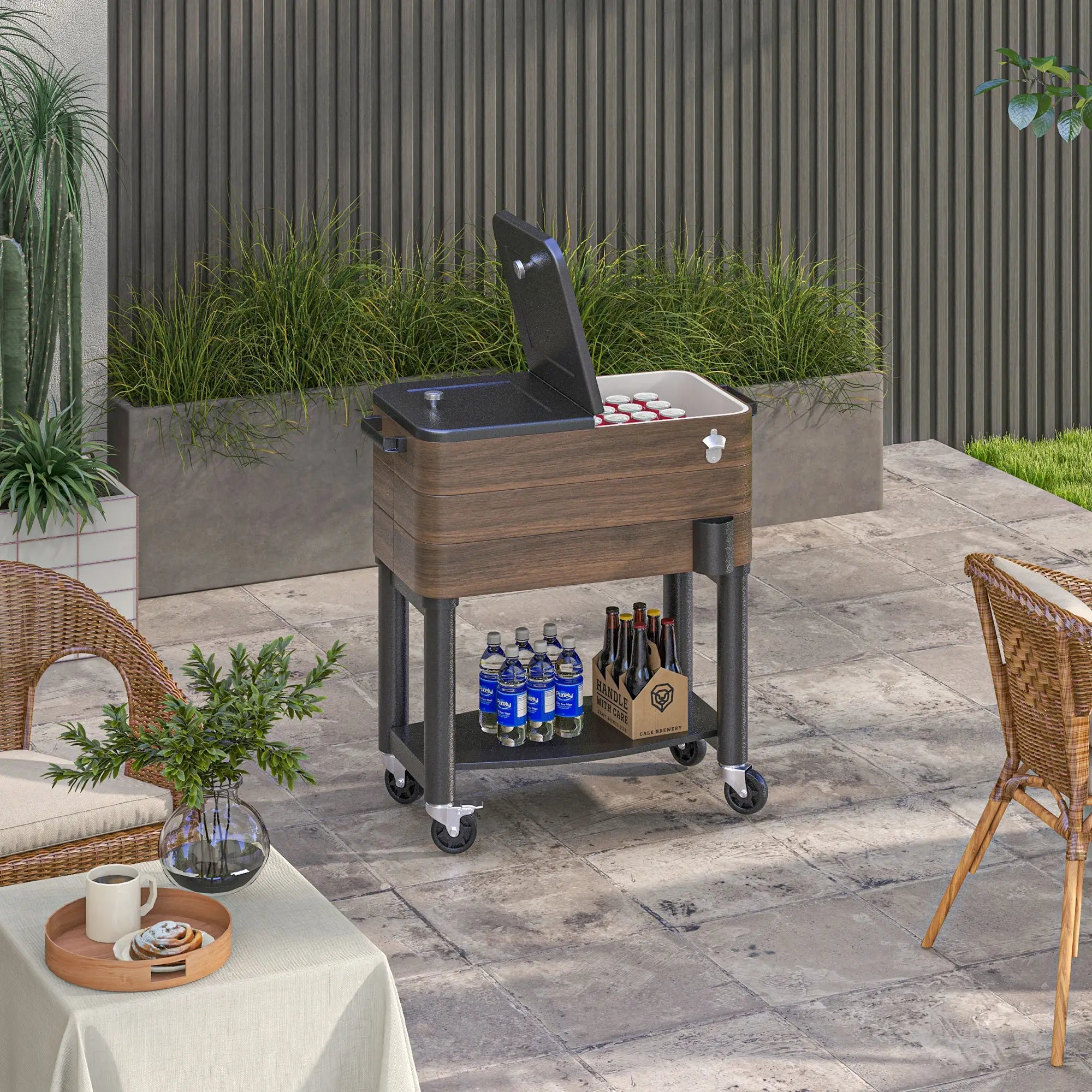 60qt Patio Cooler, Portable Outdoor Cooler with Wheels, Brown Cooler Boxes at Gallery Canada