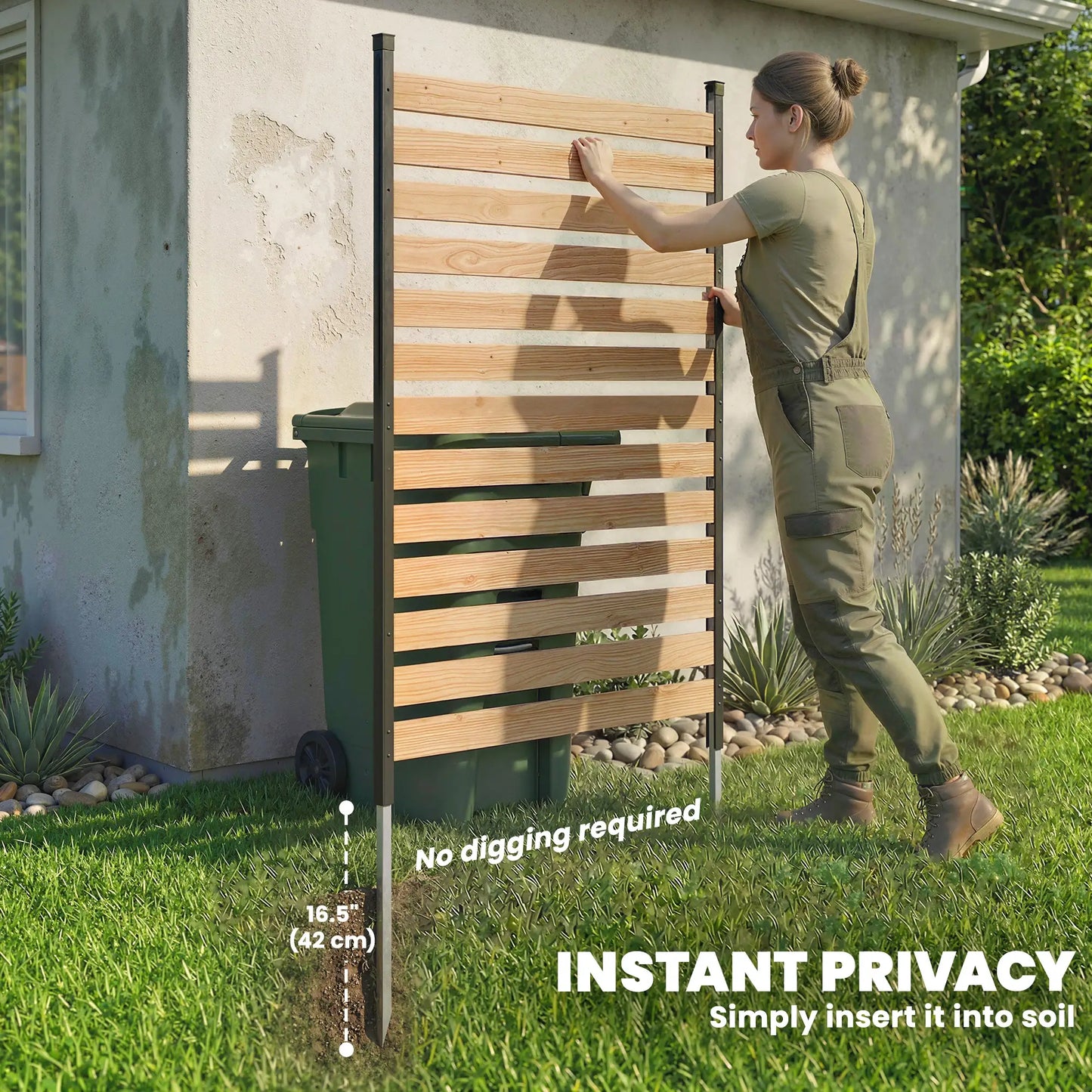 38" x 76" Privacy Screen Panel, Fir Wood Planks, Aluminum Posts, Hide Trash Cans Side Awnings at Gallery Canada