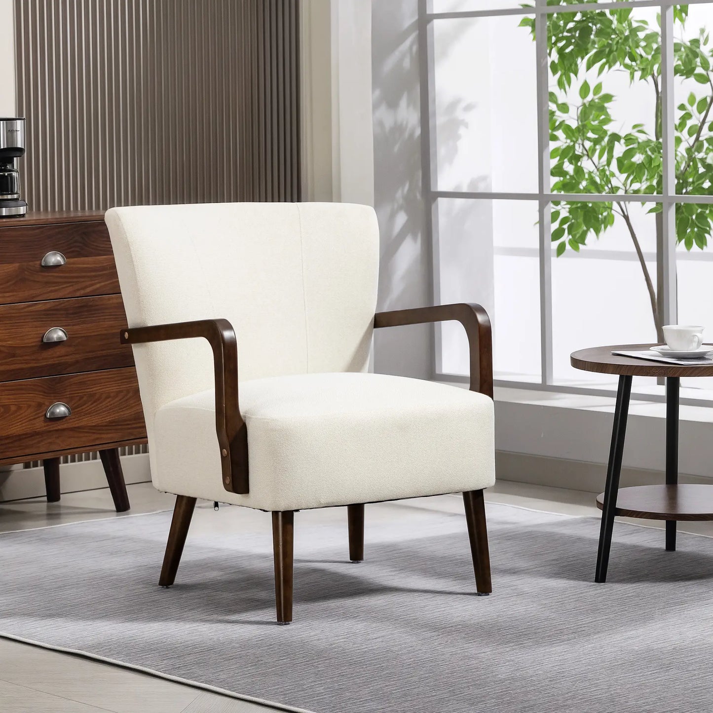 Accent Chair, Wooden Legs, Linen Fabric, Thick Padding, Cream White Accent Chairs at Gallery Canada