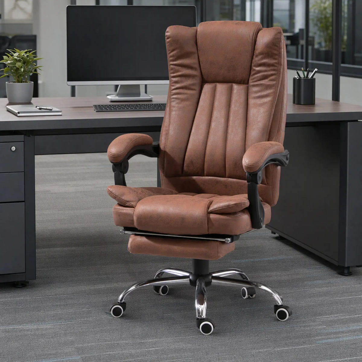 Office Chair, Vibration Massage Recliner, Retractable Footrest, Brown Massage Chairs at Gallery Canada