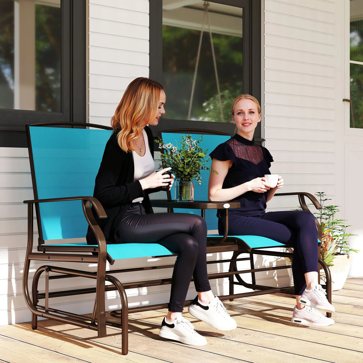 2 Person Outdoor Glider Rocking Chair, Garden Bench, Blue Outdoor Gliders at Gallery Canada