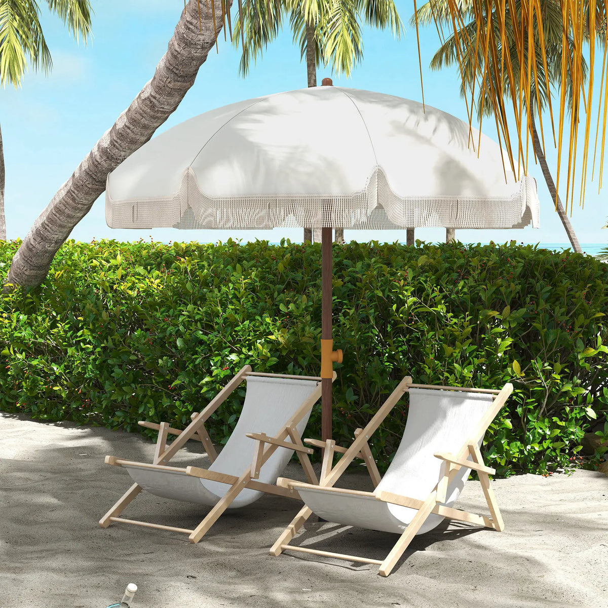 6.2' Travel Beach Umbrella, Vent, Ruffles, Carry Bag, Cream White Beach Umbrellas at Gallery Canada