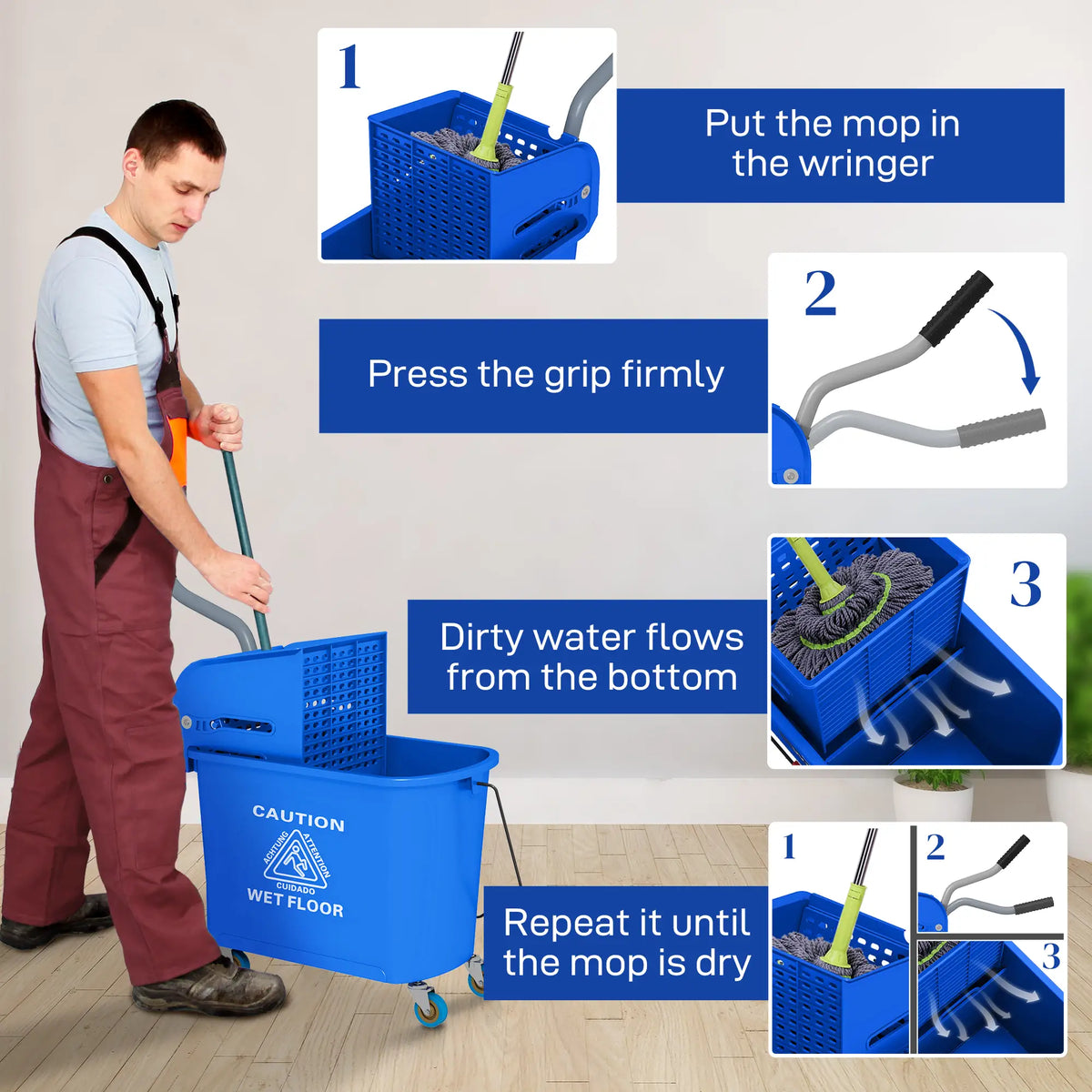 Compact Mop Bucket with Wringer, 5 Gallon, Separate Dirty Clean Water, Blue Household Supplies at Gallery Canada