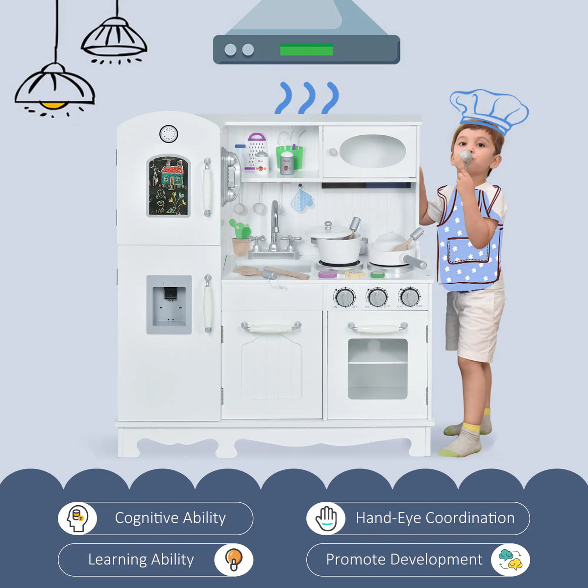 Large Kids Kitchen Playset, Telephone, Water Dispenser, Cooking Set Play Kitchen at Gallery Canada