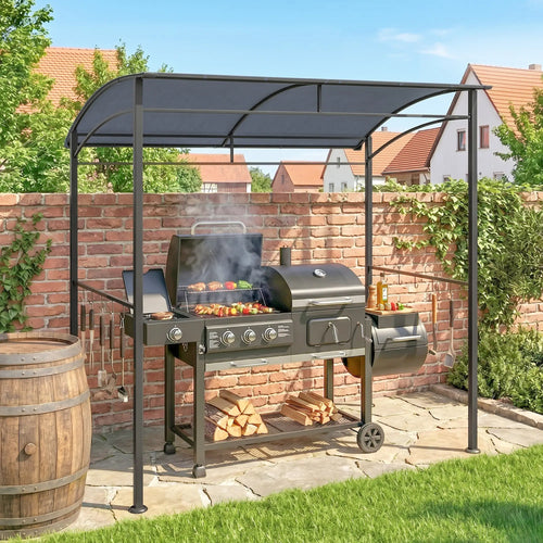 7' x 5' BBQ Grill Gazebo Tent, Steel Frame, Grey