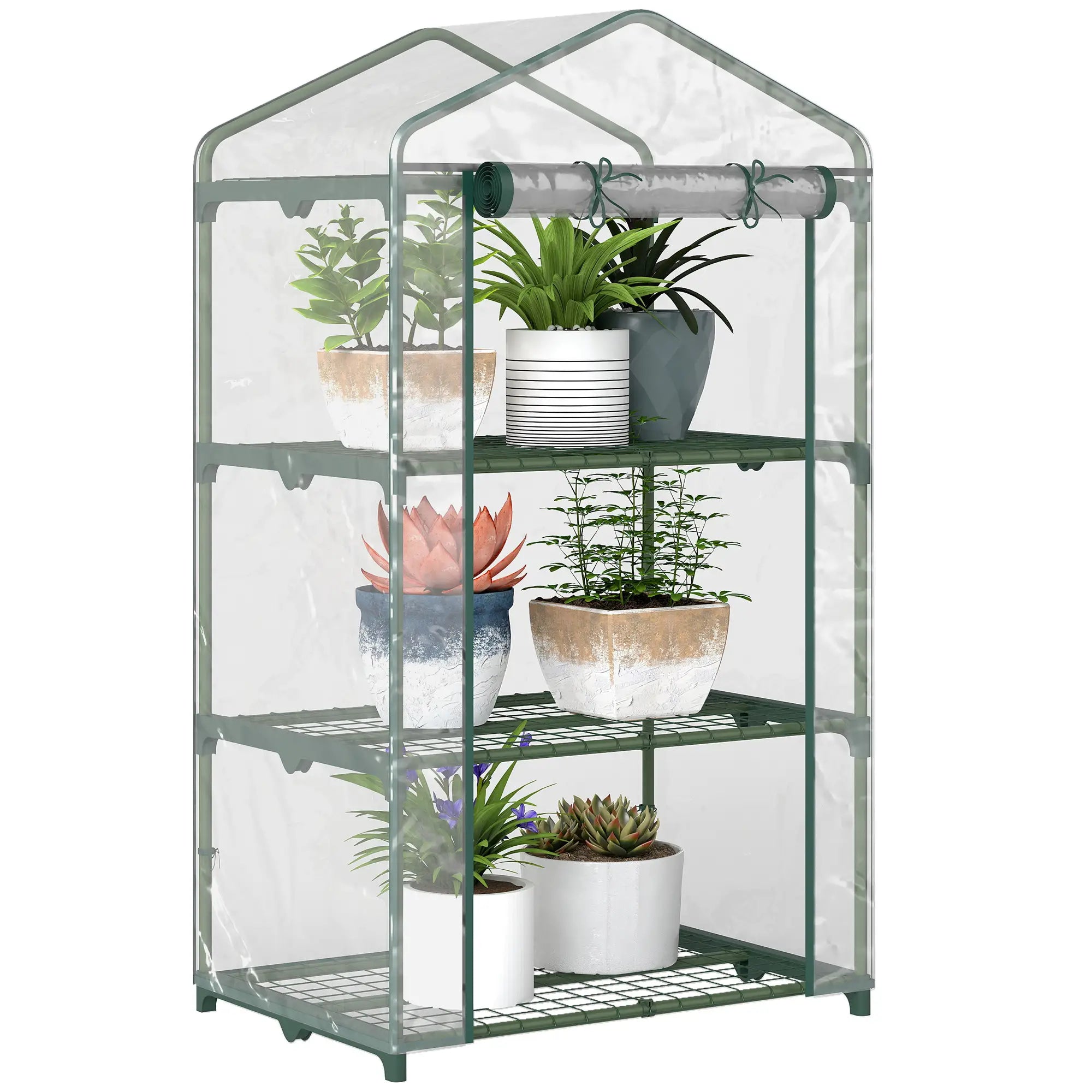 3 Tier Mini Greenhouse, Portable with Shelf Clips, Plastic Cover, Steel Frame, 27