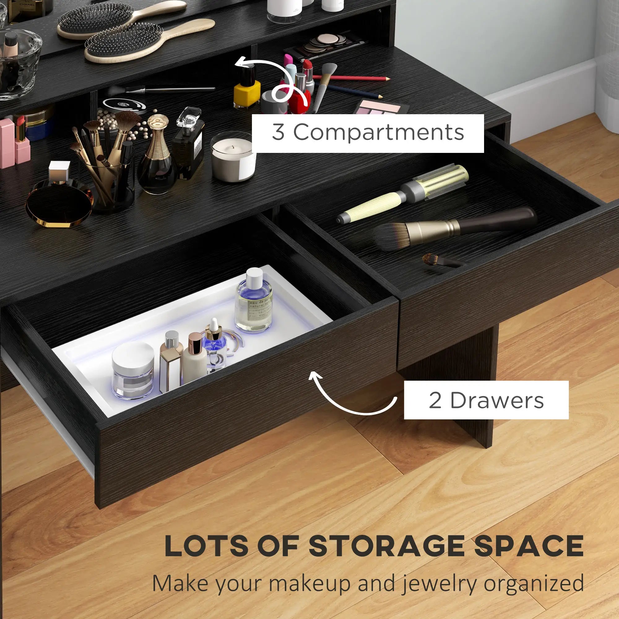 Makeup Dressing Table With LED Mirror, Drawers, Black Dressing & Vanity Tables at Gallery Canada