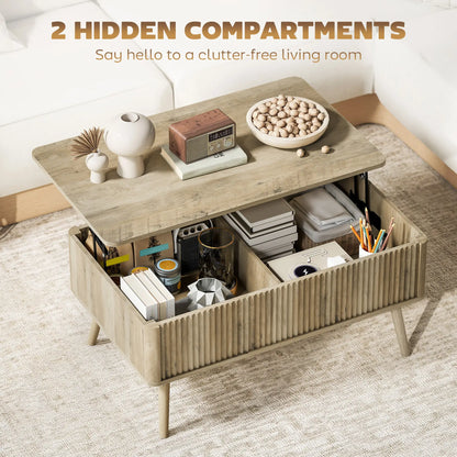 Lift Top Coffee Table with Storage, Hidden Compartments, Pine Wood Legs, Oak Coffee Tables at Gallery Canada