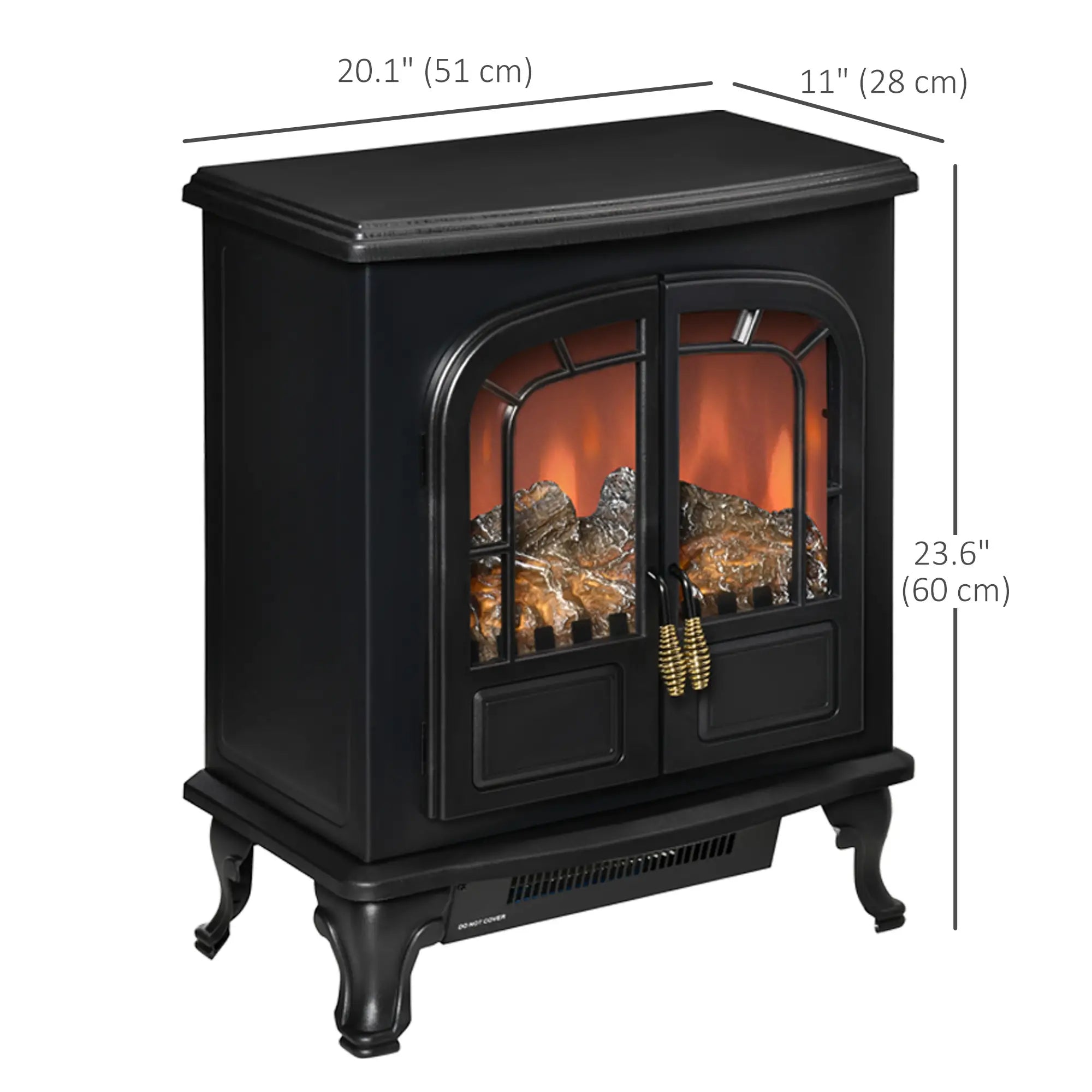 Electric Fireplace Stove Heater, LED Flame Effect, Double Door, Portable, Overheat Protection, 750W/1500W, Black Electric Fireplaces at Gallery Canada