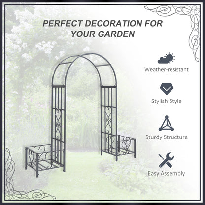 7FT Metal Garden Arch with 2 Planter Boxes, Outdoor Walkway Arbor, Dark Grey Garden Arches at Gallery Canada