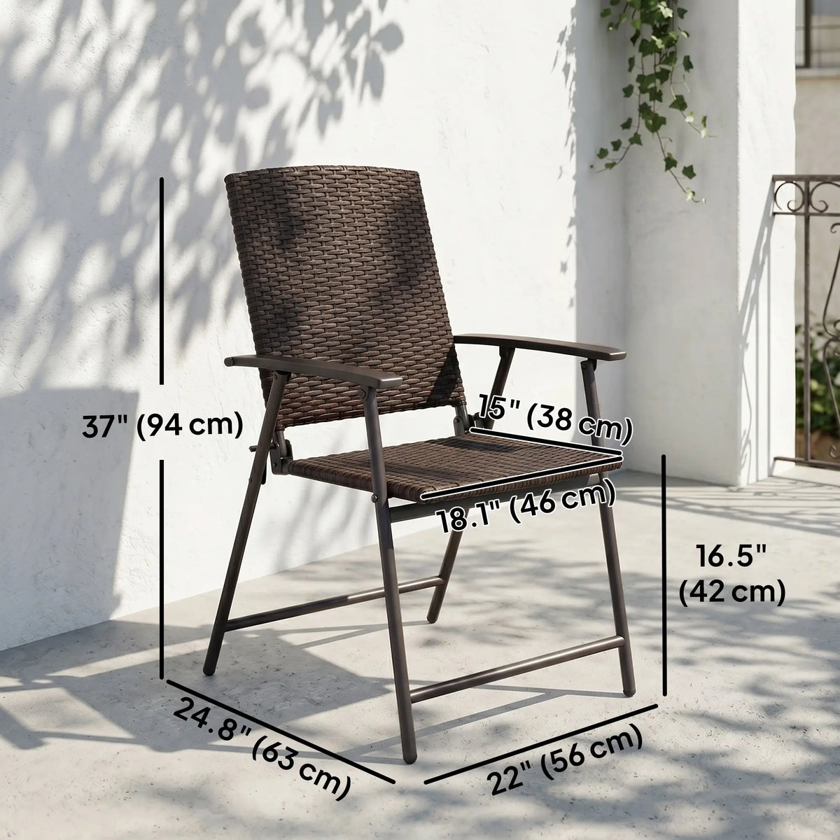 Wicker Dining Chair Set of 2, Rattan Foldable Chairs, Steel Frame, Brown Patio Chairs at Gallery Canada