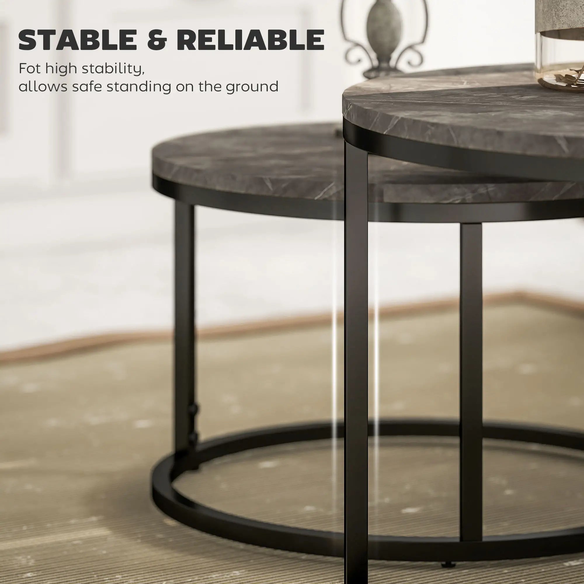 Modern Coffee Table Set of 2, Nesting Side Tables, Metal Base, Faux Marbled Grey, Grey Coffee Tables at Gallery Canada